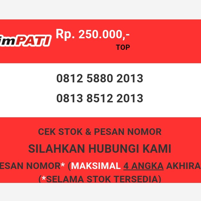Nomor cantik Telkomsel murah tahun lahir 2013 simpati & loop T0888-250