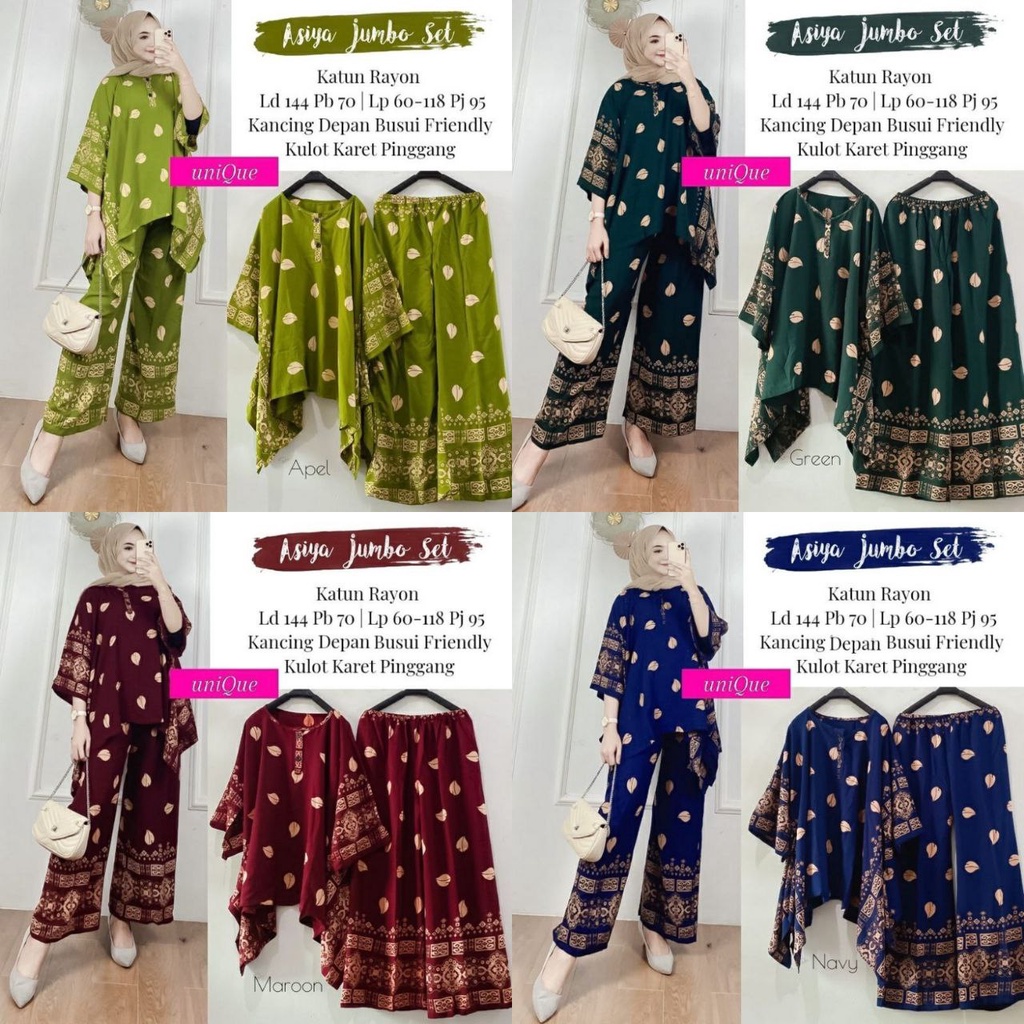 Daster Arab ASIYA BIG One Set Batwing Waka Waka Baju wanita Jumbo Setelan Celana Kulot Big Size Fashion Batik pakaian wanita set wanita