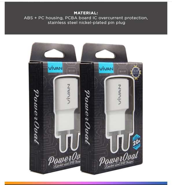 Vivan Power Oval 2A Output Single USB Charger White