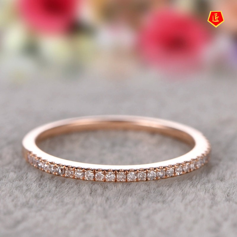 [Ready Stock]Couple Simple Diamond Ring Rose Gold All-Matching