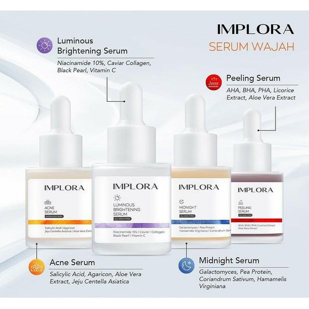 IMPLORA FACE SERUM WAJAH 20 ML / ACNE / BRIGHTENING / 24K GOLD / SERUM IMPLORA / SERUM WAJAH IMPLORA ORIGINAL BPOM