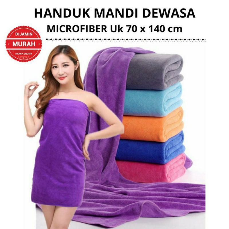 TERMURAH Handuk Mandi Polos Microfiber Ukuran Besar 70 x 140 Lembut Tebal Harga Grosir