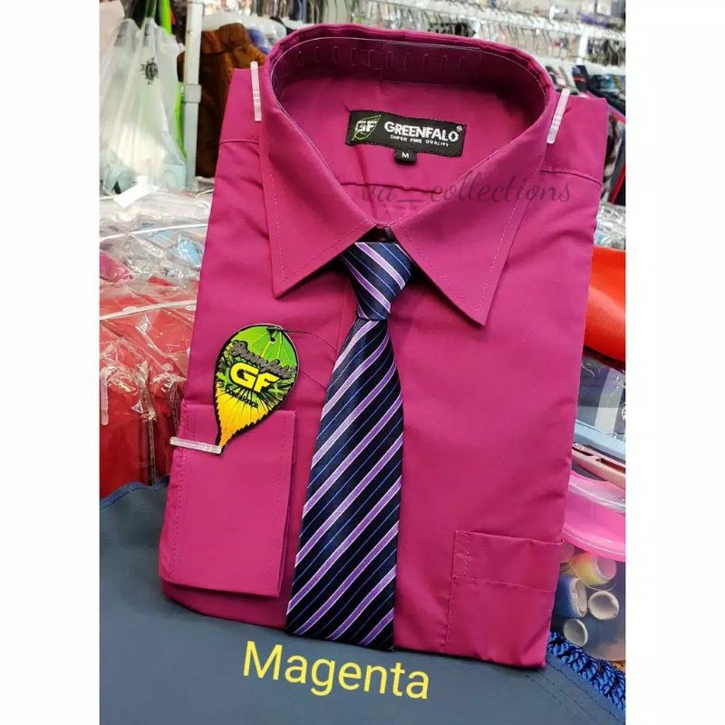KEMEJA PRIA GREENFALO - KEMEJA POLOS LENGAN PANJANG PRIA PINK MAGENTA