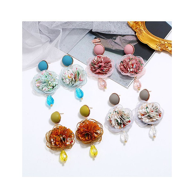 LRC Anting Tusuk Fashion Flower Stud Earrings With Crystal Alloy A60559