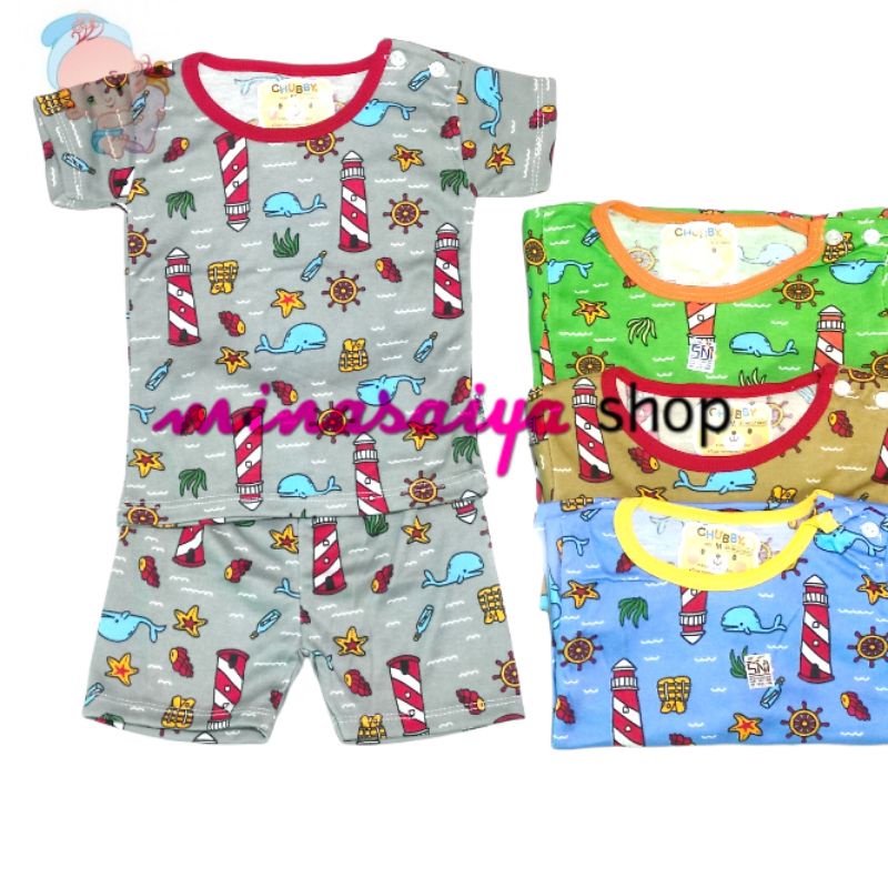 CHUBBY Setelan Bayi Lengan Pendek Print Warna Uk. S - XL