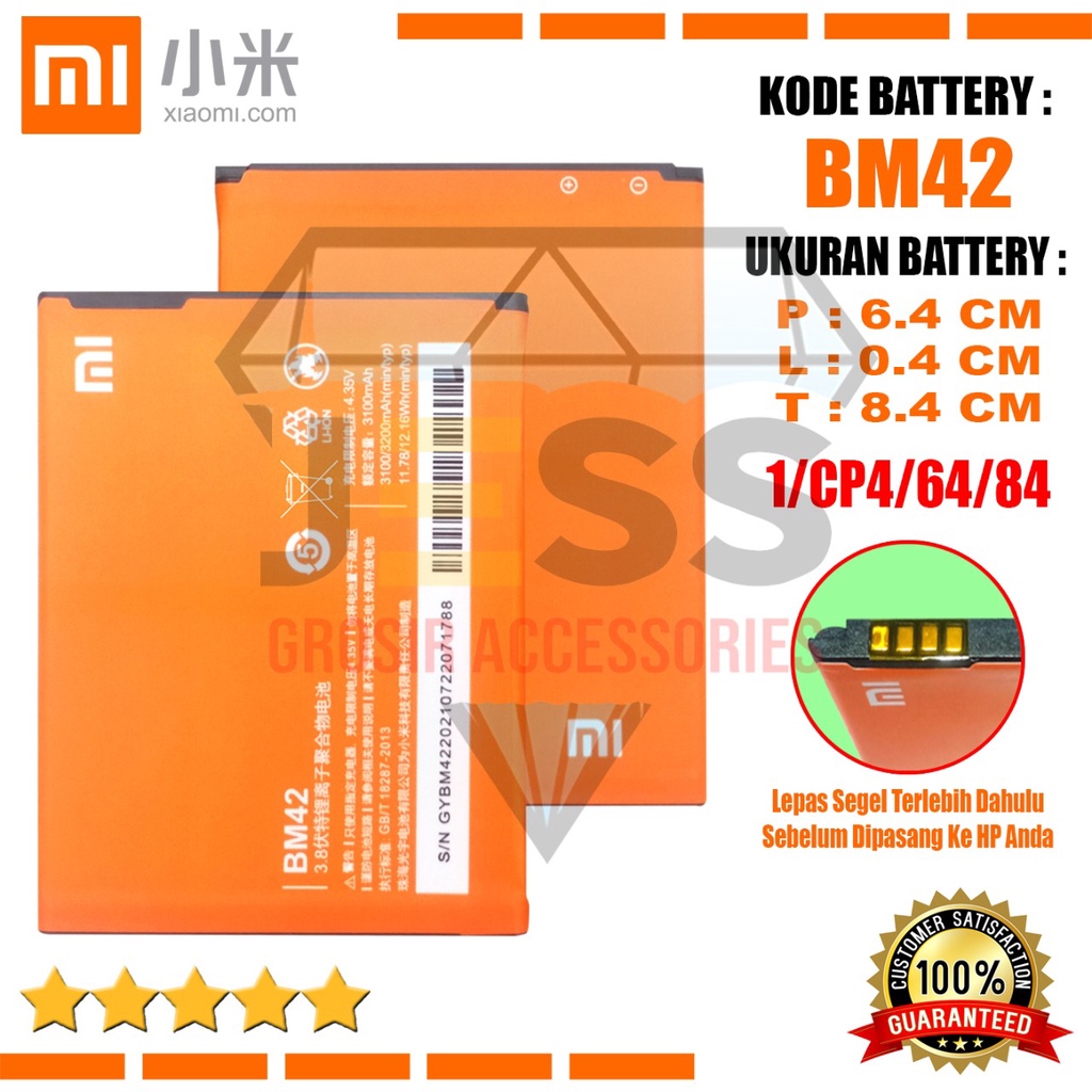 Baterai Battery Original Xiaomi BM-42 BM42 For type HP Redmi Note 1 3G - 4G - Redmi Note 1W - Redmi Note 1S