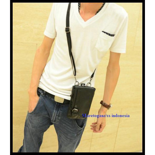 Flip Cover Handphone Tas Hp Gadget Dompet Selempangpinggang Kecil Kulit Pu Colcoo Hitam