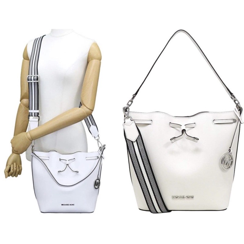 MICHAEL KORS MK EDEN LEATHER MEDIUM BUCKET BAG OPTIC WHITE