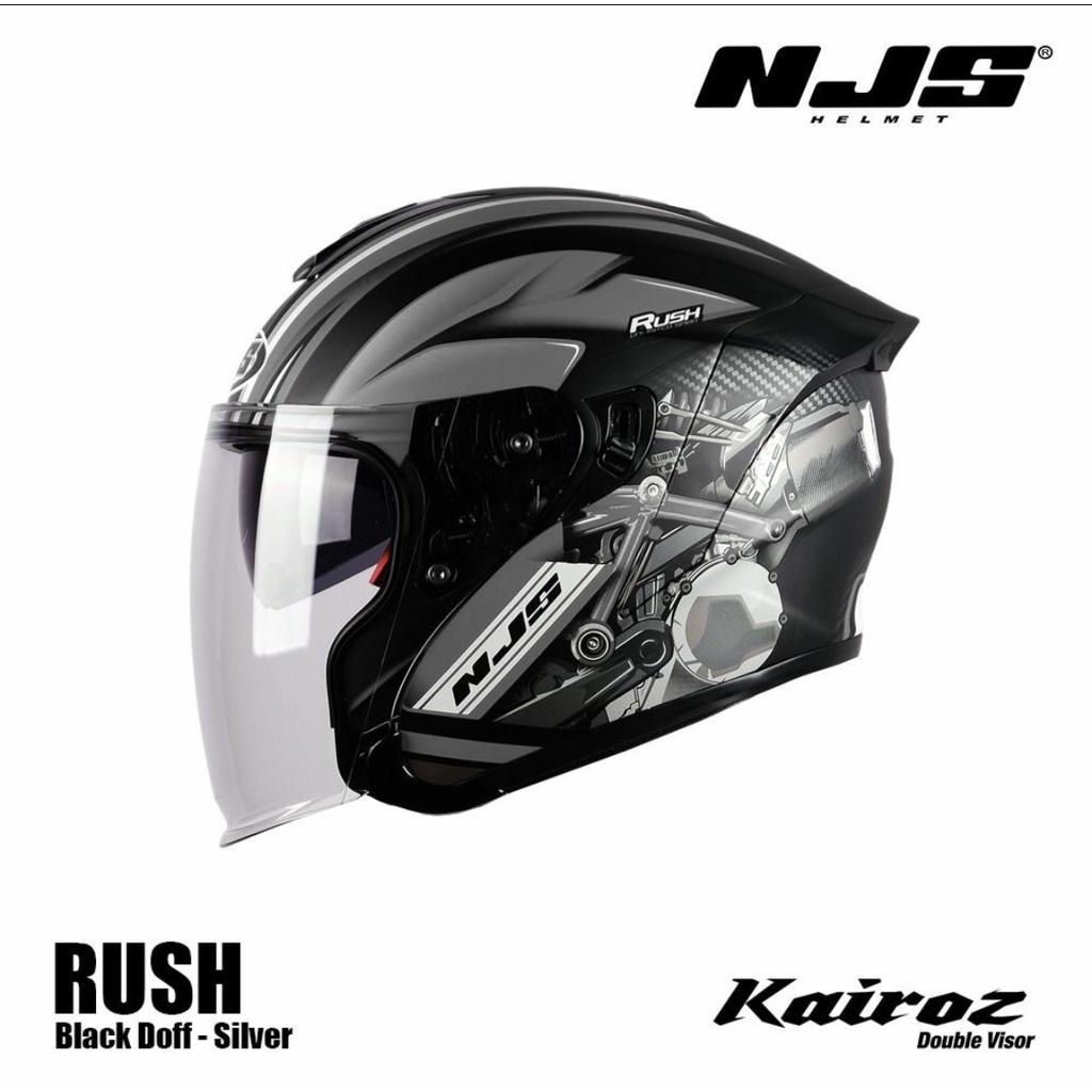 HELM NJS KAIROZ MOTIF RUSH DOBLE VISOR HELM HALF FACE-BLACK DOFF SILVER