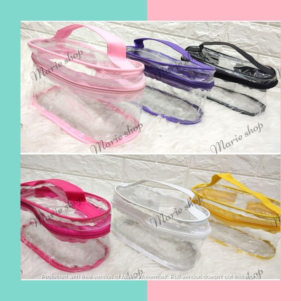 MARIE SHOP => [ OSTC ] POUCH OVAL KOSMETIK - TAS KOSMETIK - POUCH MIKA TRANSPARANT - WADAH KOSMETIK 