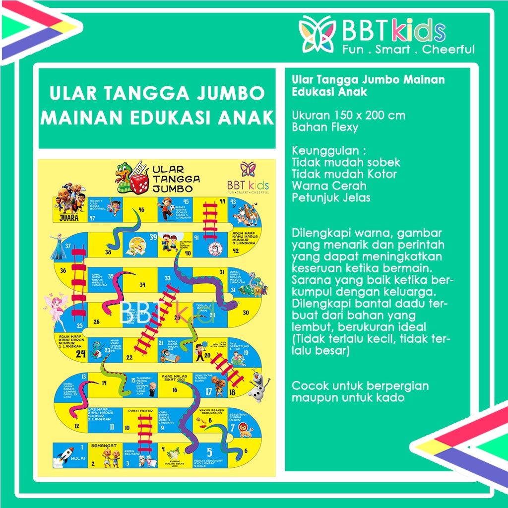 ULAR TANGGA JUMBO MAINAN EDUKASI ANAK FREE BANTAL DADU  FULL COLOUR SPINNER MAINAN ANAK BOARD GAME EDUKASI GIANT SNAKE LADDE