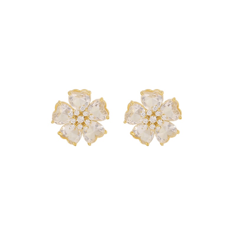 S925 Korea bunga hati mencintai zirkon anting-anting untuk wanita sederhana anggun anting-anting ant