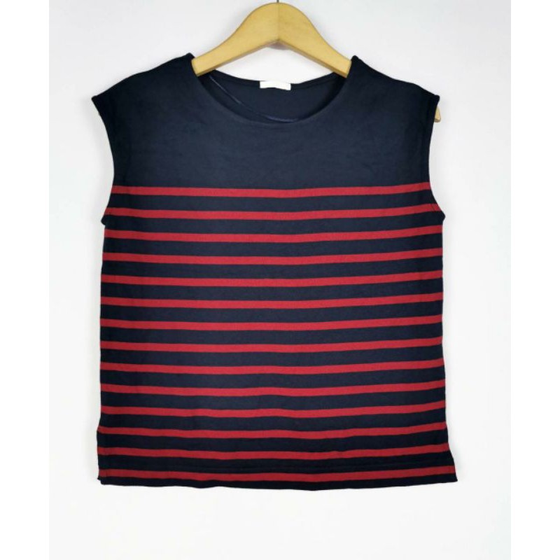 Uniqlo contrast striped capsleeve knit to