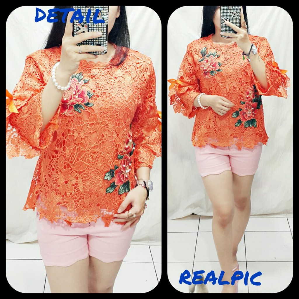 Blouse 1251124 Orange oren brukat full  ld106cm