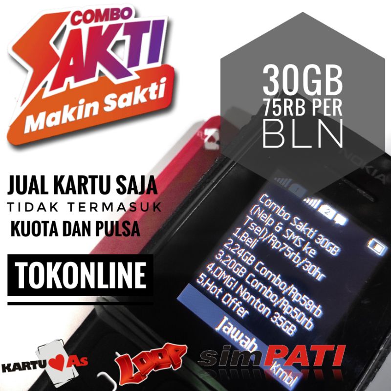 Kartu Sakti Combo Telkomsel 4G LTE Perdana Prabayar Simpati loop as Nomor Cantik