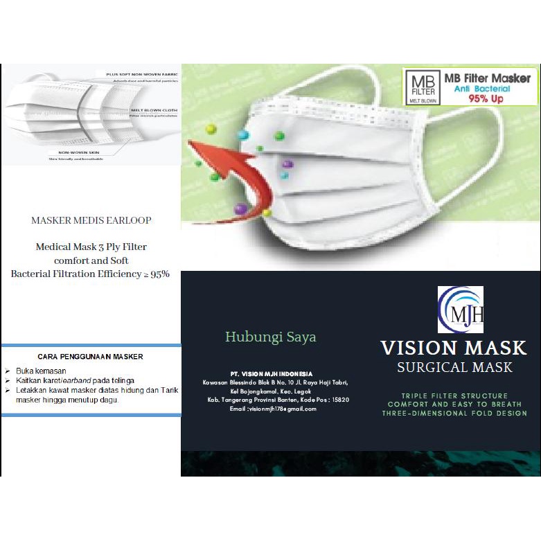 BELI 2 GRATIS 1 Vision Masker Medis 3ply Bahan Korea 50 pcs