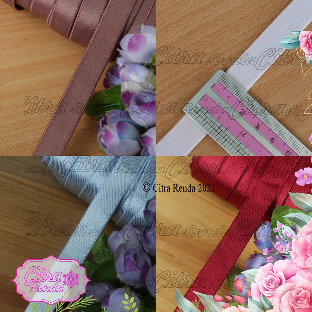 (Per Meter) P15 Bahan Tali BH Karet Bra Polos Mengkilap  Lebar 1,5Cm