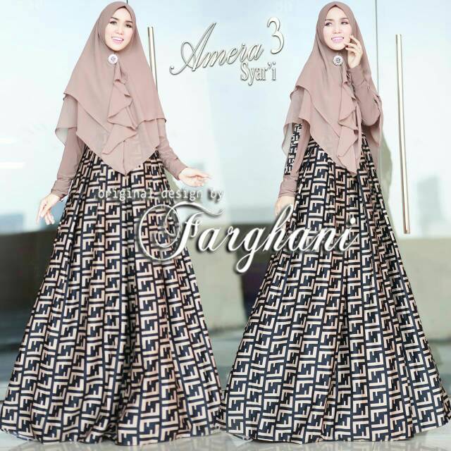 Gamis Syari Motif Maxmara mix Jersey Amera 3 Ori Branded by Farghani