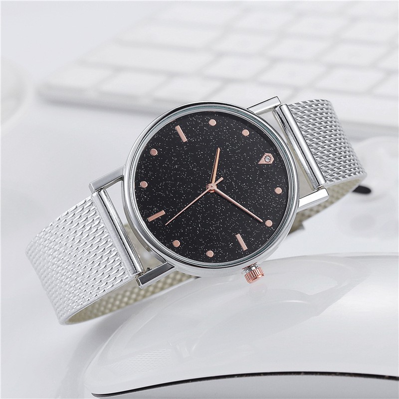 Jam Tangan Gliter Stainless Steel Wanita Quartz Fashion Korean Analog Casual Simple Import