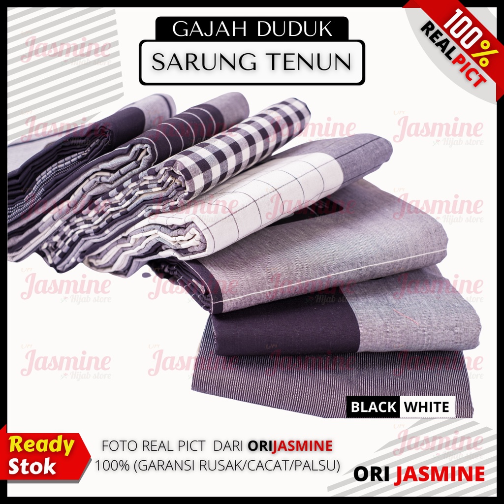 Sarung Gajah Duduk Black &amp; White - Hitam Putih Kain Tenun Motif Dewasa Pria Laki