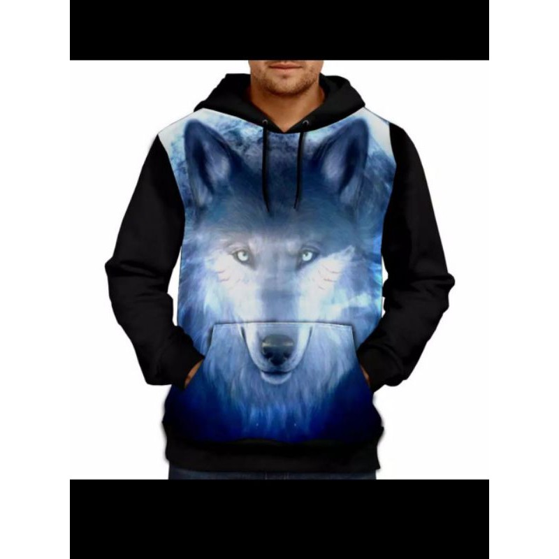 jaket Hoodie 3D Fullprint Anime Blue Wolf