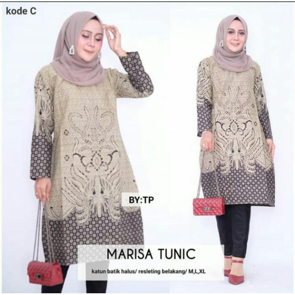 ADA JUMBO Batik Wanita Modern Marisa Tunic Katun Resleting Seragam Motif Premium Exclusive