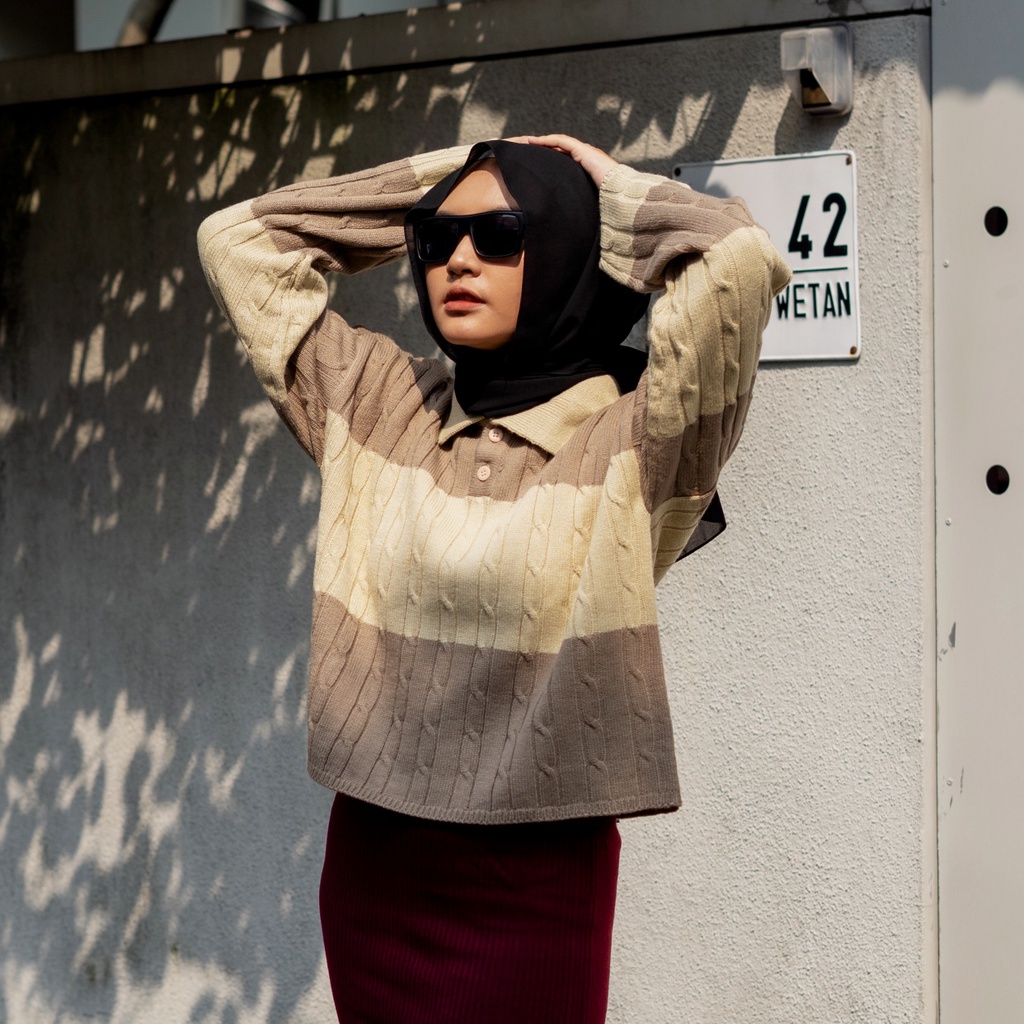 Sweater Polo Knit Cable Stripe by Magra