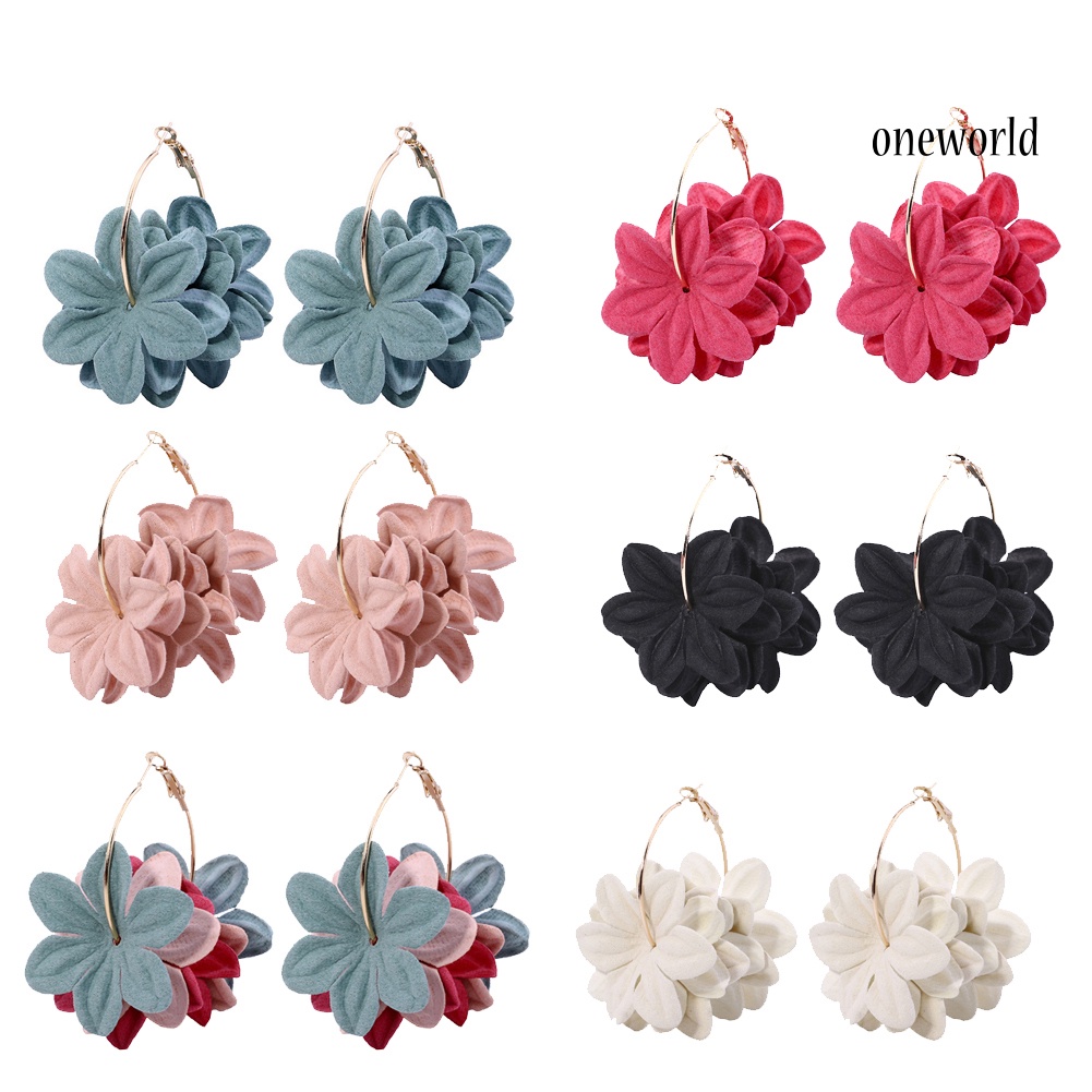 OW@ Fashion Women Flower Pendant Big Circle Drop Hoop Earrings Statement Jewelry