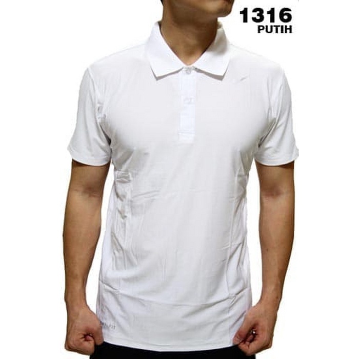 Polo Shirt Olahraga Pria Nike 1316 Putih Baju Berkerah Training Gym Futsal Running Lari Fitness