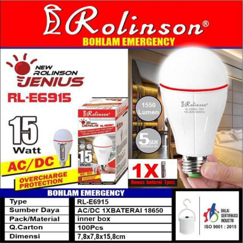 ( COD ) LAMPU EMERGENCY ROLINSON RL-E6915 15 WATT // LAMPU EMERGENCY AC // DC BERGARANSI RESMI