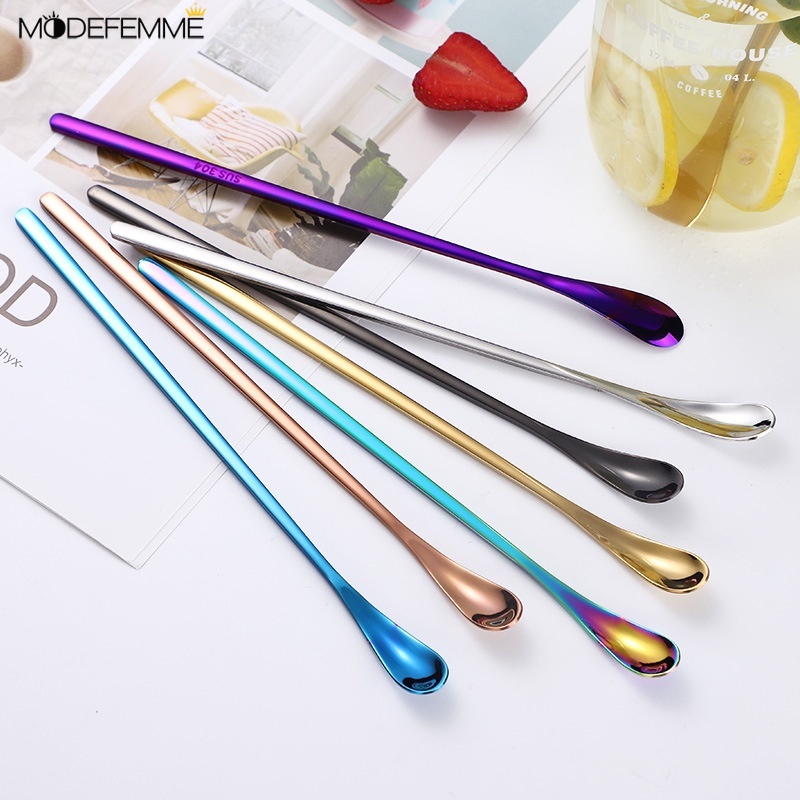 High Quality Colorful Stainless Steel Coffee Stirrer Spoon / Cocktail Drink Swizzle Mixing Spoons With Long Handle For Kitchen,Bar