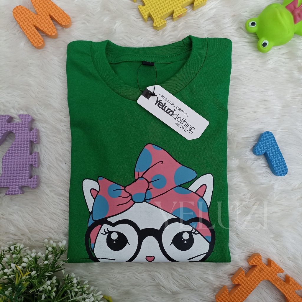 KAOS BAJU ANAK OBLONG KUCING HIJAU YELUZI