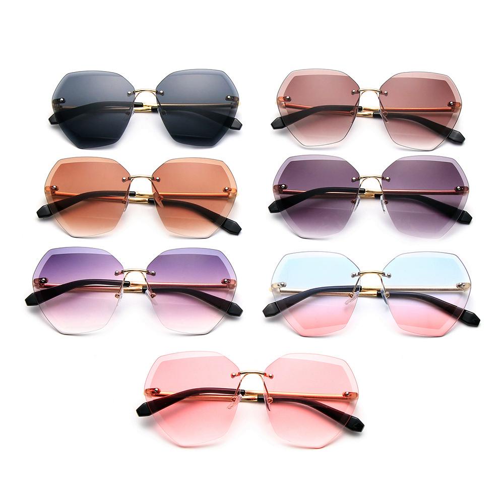 Lily Kacamata Hitam Tanpa Bingkai Perlindungan UV400 Kacamata Matahari Diamond Cutting Lensa Sunglasses Untuk Wanita