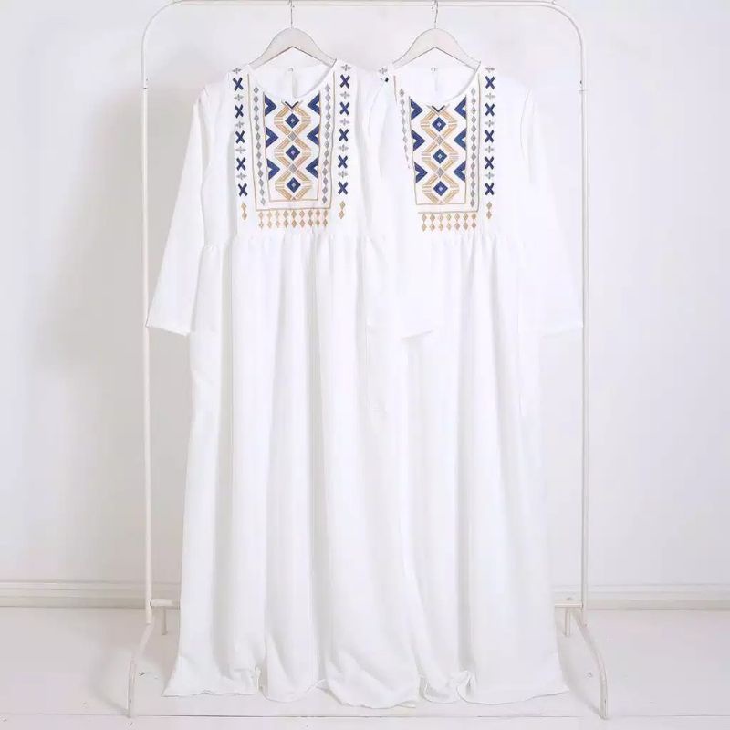 SHAIMA DRESS GAMIS PUTIH BORDIR/BAJU MUSLIM WANITA TERBARU