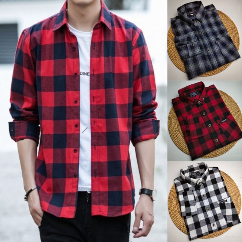 Kemeja Flanel Pria Lengan Panjang Motif Kotak Kotak Kualitas Premium Hem Flanel Unisex Baju Flanel Pria Flanel Terbaru 2022