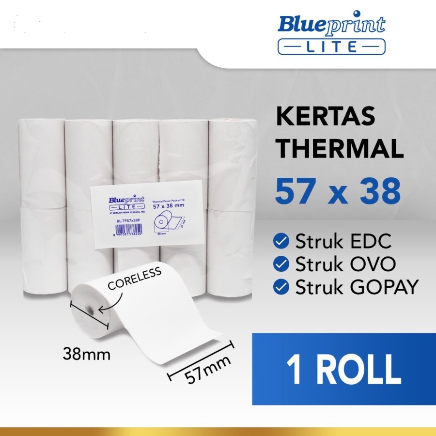 Thermal paper roll lite Blueprint 57x38 Bp-litetp57x38 - Kertas struk edc printer pos ticket