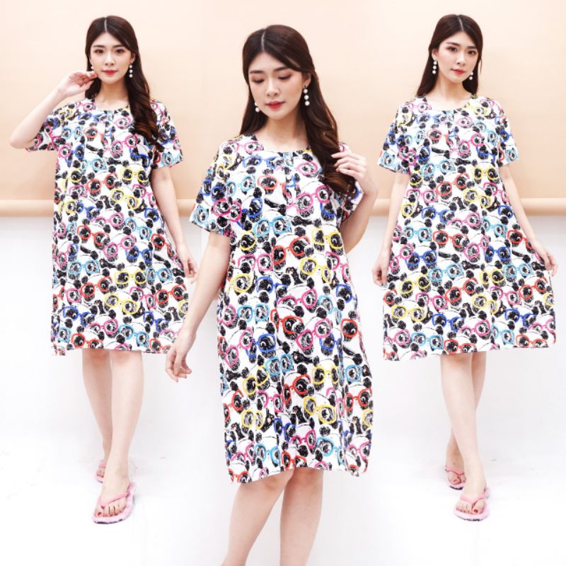 DASTER JUMBO LD 120 KATUN KARAKTER KANCING DEPAN BUSUI BUMIL LENGAN PENDEK GUDANG_DASTER_PEKALONGAN-JB KACAMATA PANDA