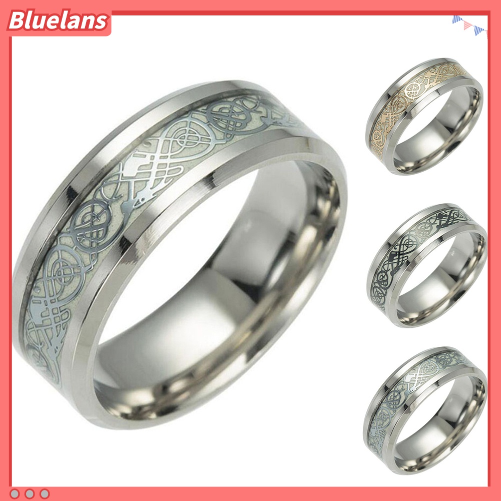 Cincin Desain Naga Luminous Bahan Stainless Steel Gaya Vintage Klasik Untuk Pria Dan Wanita