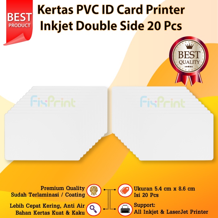 Kertas PVC Bahan ID Card Printer Inkjet 20 pcs, Kertas PVC Instant 5.4 X 8.6 Cm Double Side