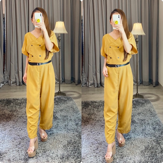 Jumsuit bigsize mustard / jumpsuit casual wanita / K 8181