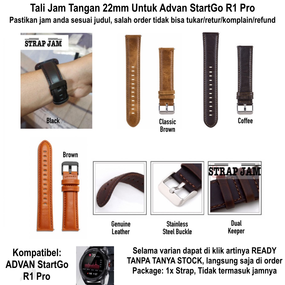 Tali Jam Tangan Advan StartGo R1 Pro - Strap 22mm Genune Leather Kulit Aseli