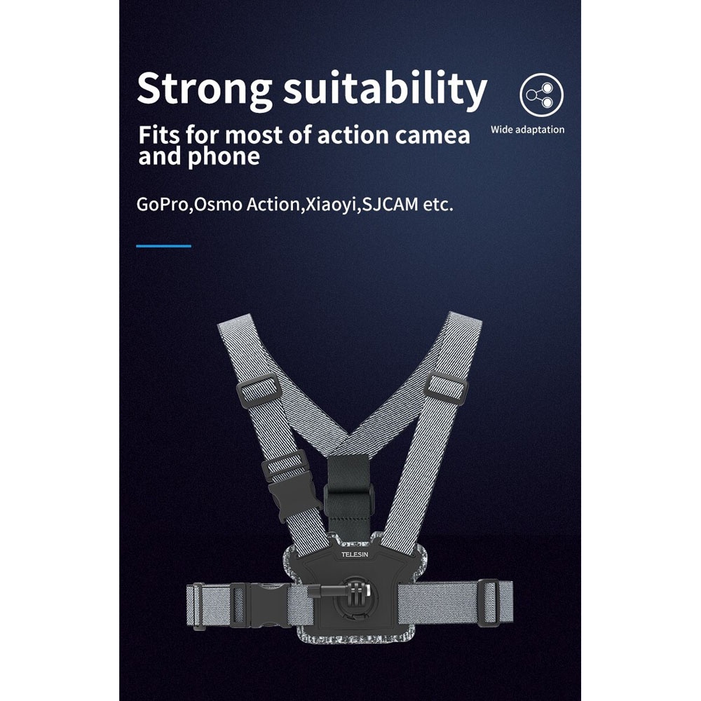 Telesin Double Mount Chest Strap for Action Cam - TE-CGP-001 - Gray