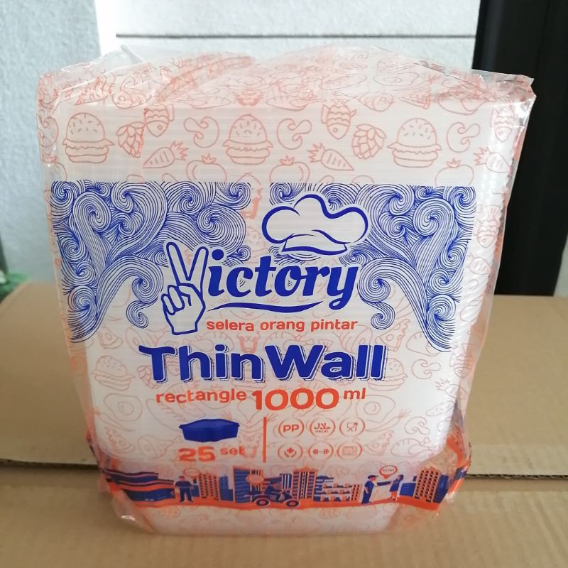 Thinwall Victory 1000ml Rectangle / Kotak Makan Plastik Victory Isi 1000ml