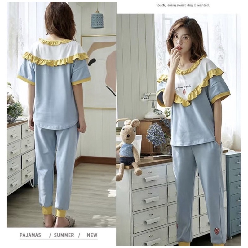 PIYAMA CEWEK KAOS IMPORT PREMIUM BAJU TIDUR WANITA SETELAN CELANA PANJANG PAJAMAS REMAJA READY SIZE