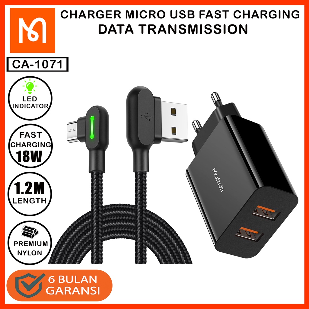 MCDODO Travel Charger Oppo A37 ,A39 ,A57 ,F1S Micro USB FAST Charge 10W / 2.1A-ADP+KABEL GAMING 18W