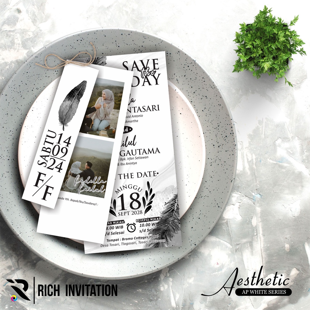 UNDANGAN PERNIKAHAN RUSTIC BW TALI SIMPLE MURAH - UNDANGAN AESTHETIC GLOSSY FREE FOTO