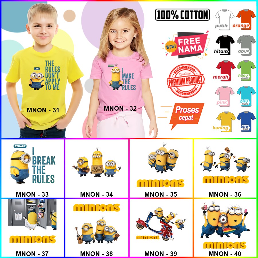 Baju Kaos ANAK DAN DEWASA MINION COUPLE (FREE NAMA)