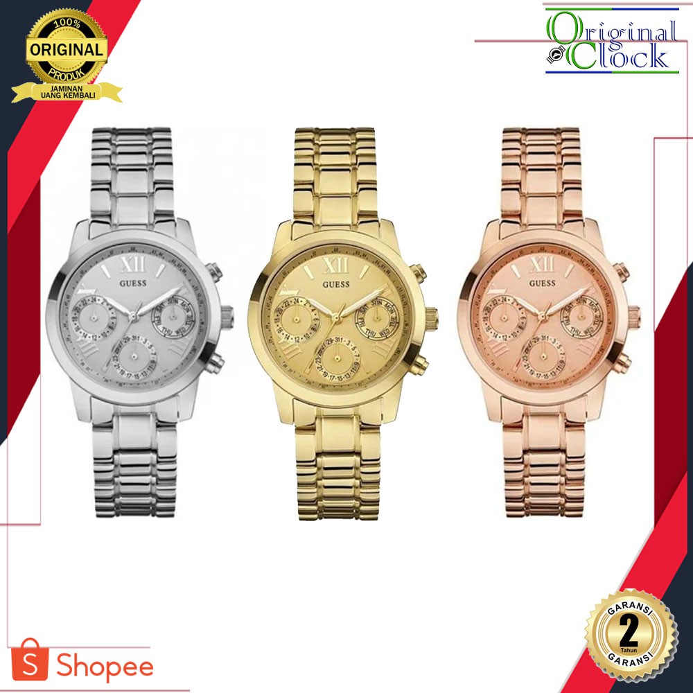 JAM TANGAN PRIA WANITA | RANTAI | KULIT | KARET | MURAH | WANITA GUESS ORIGINAL W0448L3  ALL STAINLE