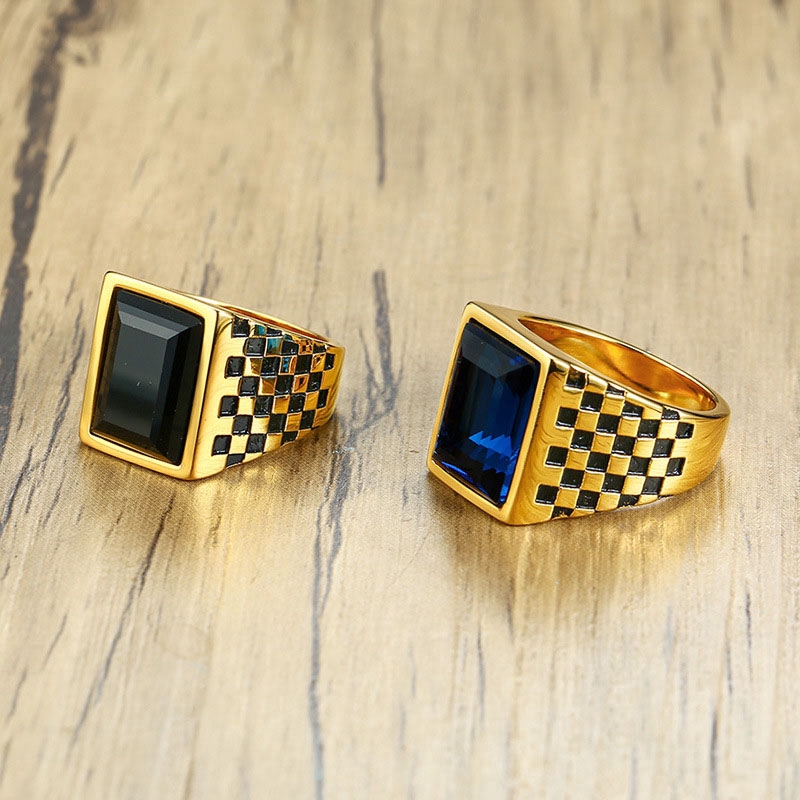 Cincin Fashion Berlapis Emas Berbentuk Kisi Stainless Steel Dengan Perhiasan Safir Pesta Pernikahan Mendukung Perhiasan Pria Dan Wanita