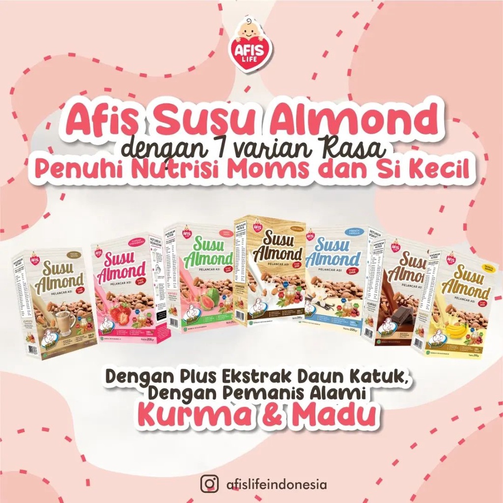 Beli 3 GRATIS 1 Afis life 60gram / 1 Tas Belanja Susu Almond Pelancar Asi Booster Ibu menyusui 200 gr untuk perkembangan bayi optimal